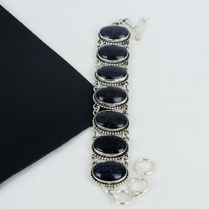 Natural Blue Sunstone Sterling Silver Bracelet