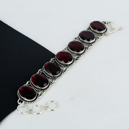 Red Garnet Sterling Silver Bracelet