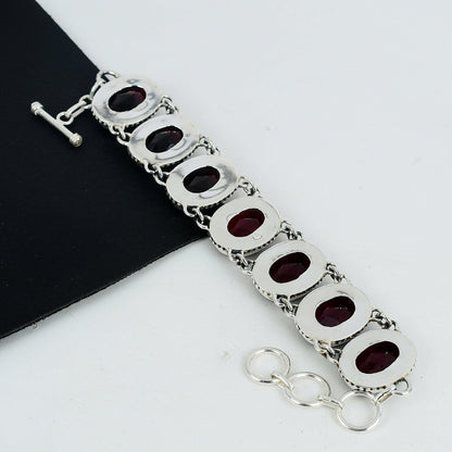 Red Garnet Sterling Silver Bracelet
