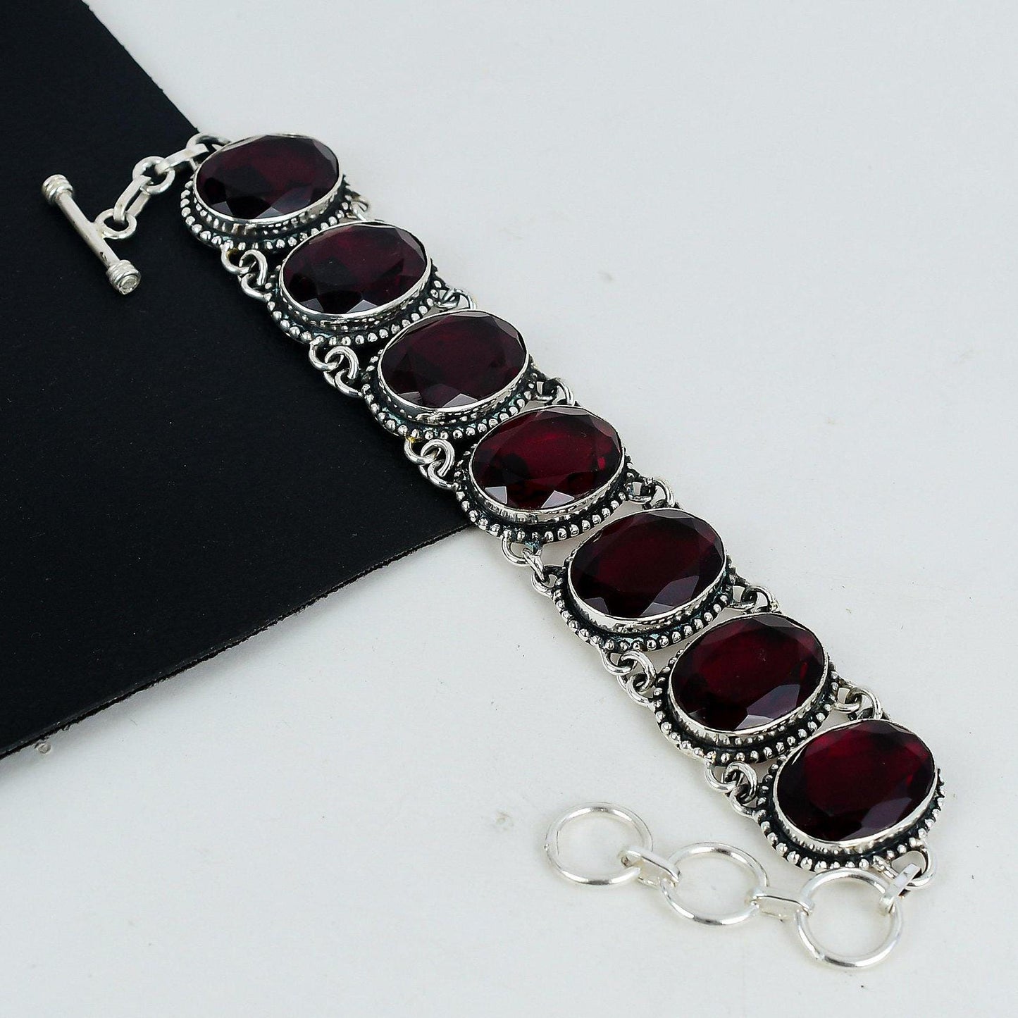 Red Garnet Sterling Silver Bracelet
