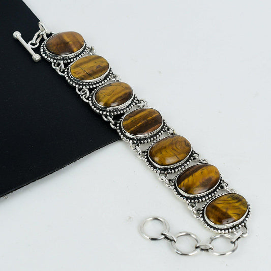 Brown Tiger Eye Sterling Silver Bracelet