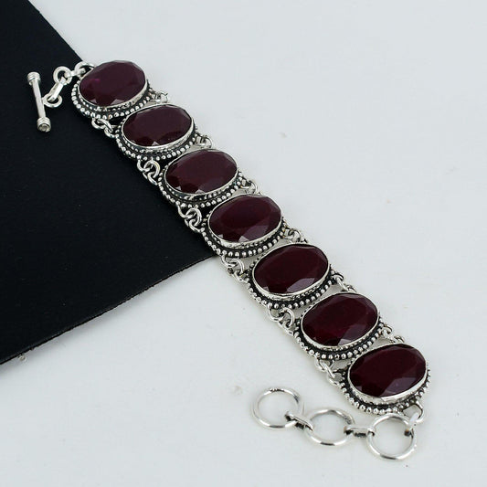 Handmade Red Ruby Sterling Silver Bracelet