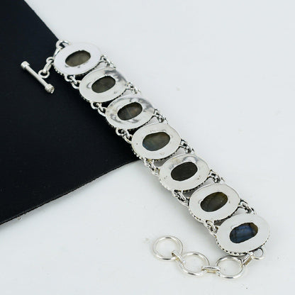 Blue Flash Labradorite Sterling Silver Bracelet