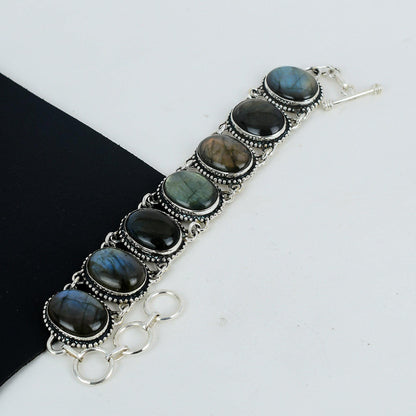 Blue Flash Labradorite Sterling Silver Bracelet