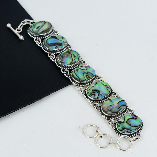 Green Abalone Shell Sterling Silver Bracelet