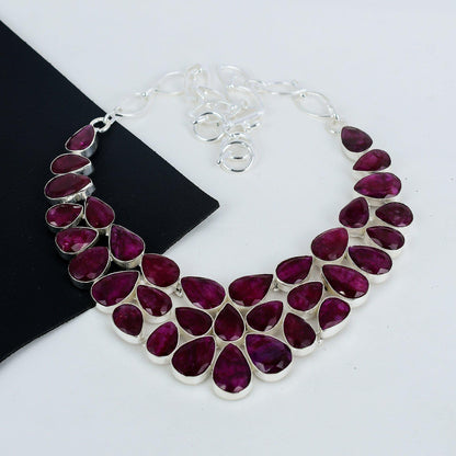 Red Kashmir Ruby Sterling Silver Necklace