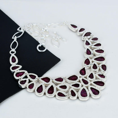 Red Kashmir Ruby Sterling Silver Necklace