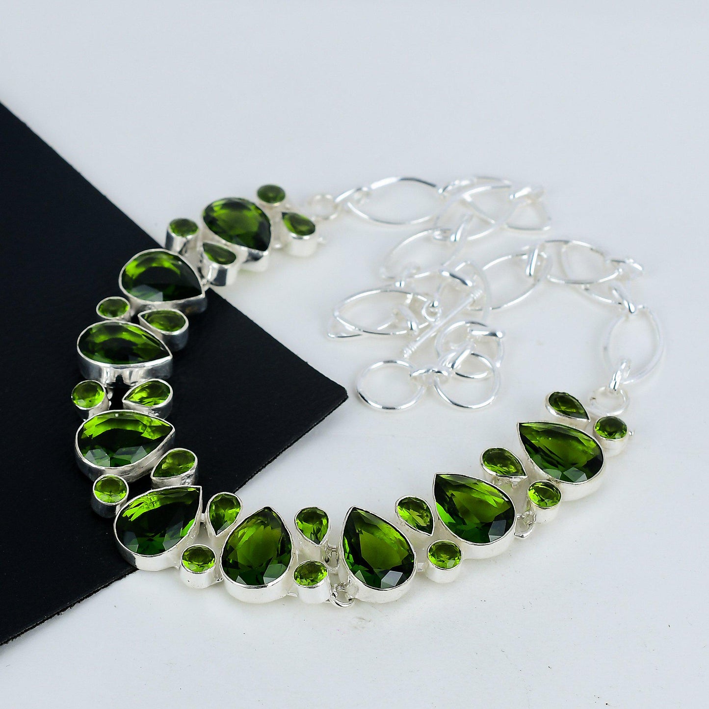 Green Peridot Silver Necklace