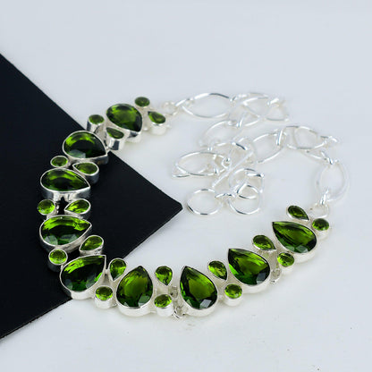 Green Peridot Silver Necklace
