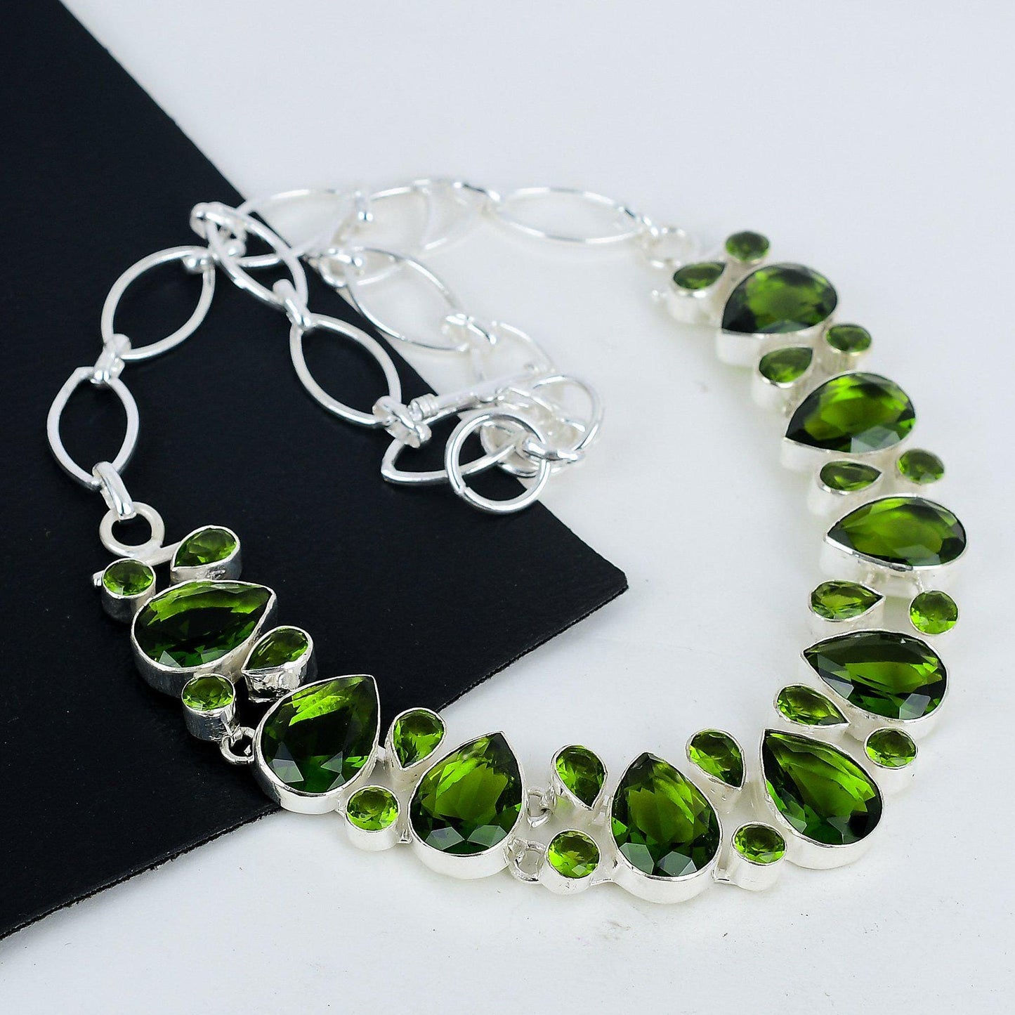 Green Peridot Silver Necklace
