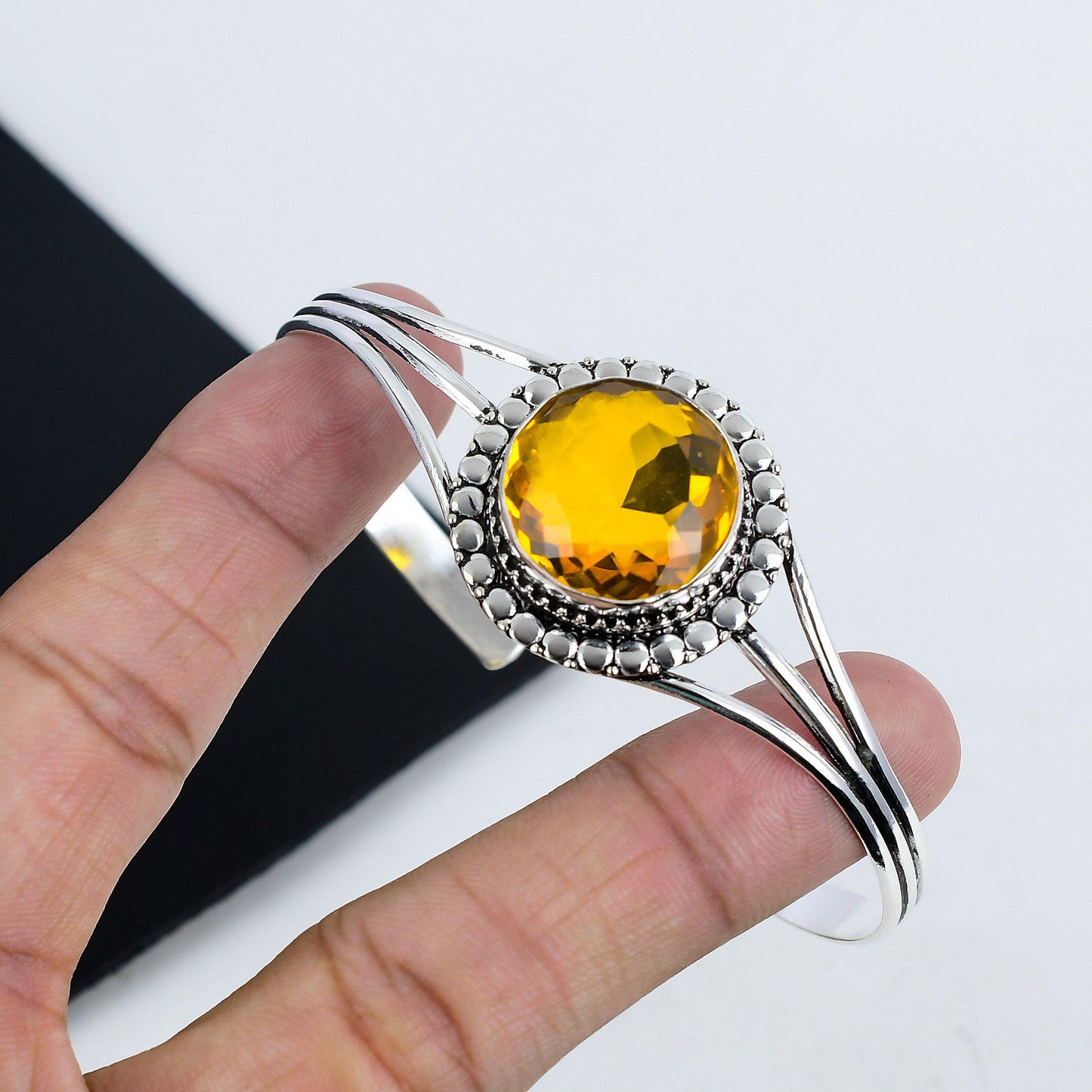 Yellow Citrine Gemstone Silver Bangle