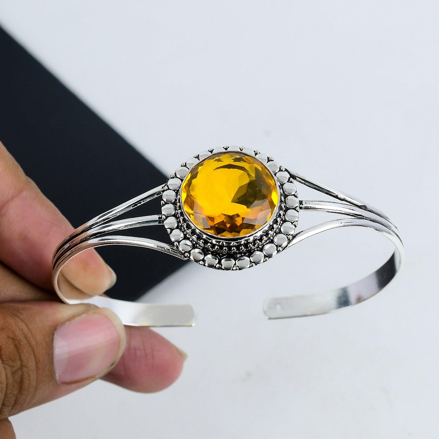 Yellow Citrine Gemstone Silver Bangle