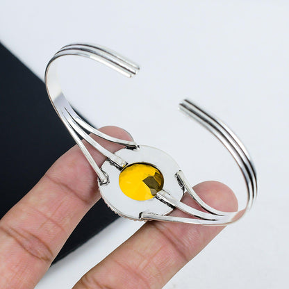 Yellow Citrine Gemstone Silver Bangle