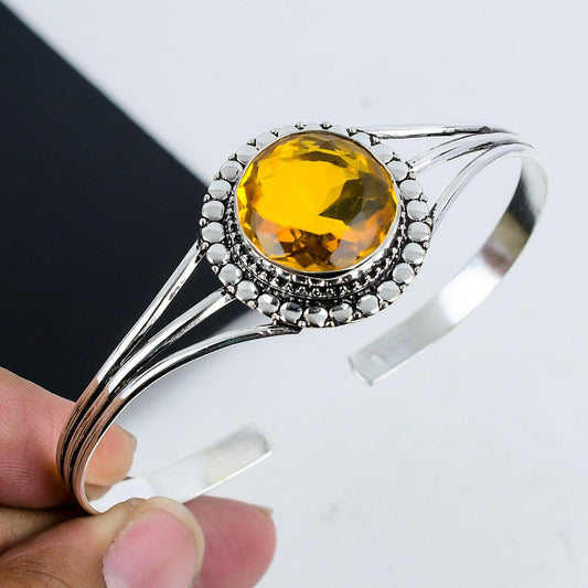 Yellow Citrine Gemstone Silver Bangle
