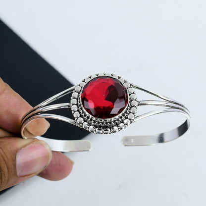 Red Garnet Sterling Silver Bangle