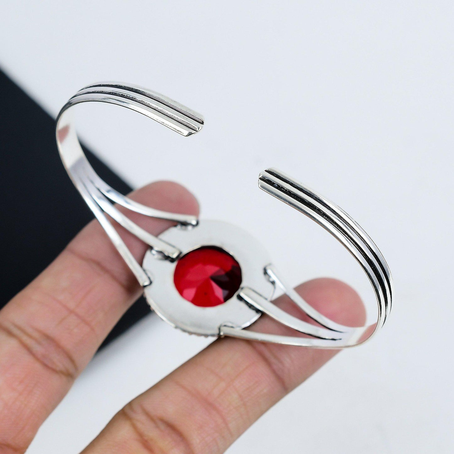 Red Garnet Sterling Silver Bangle