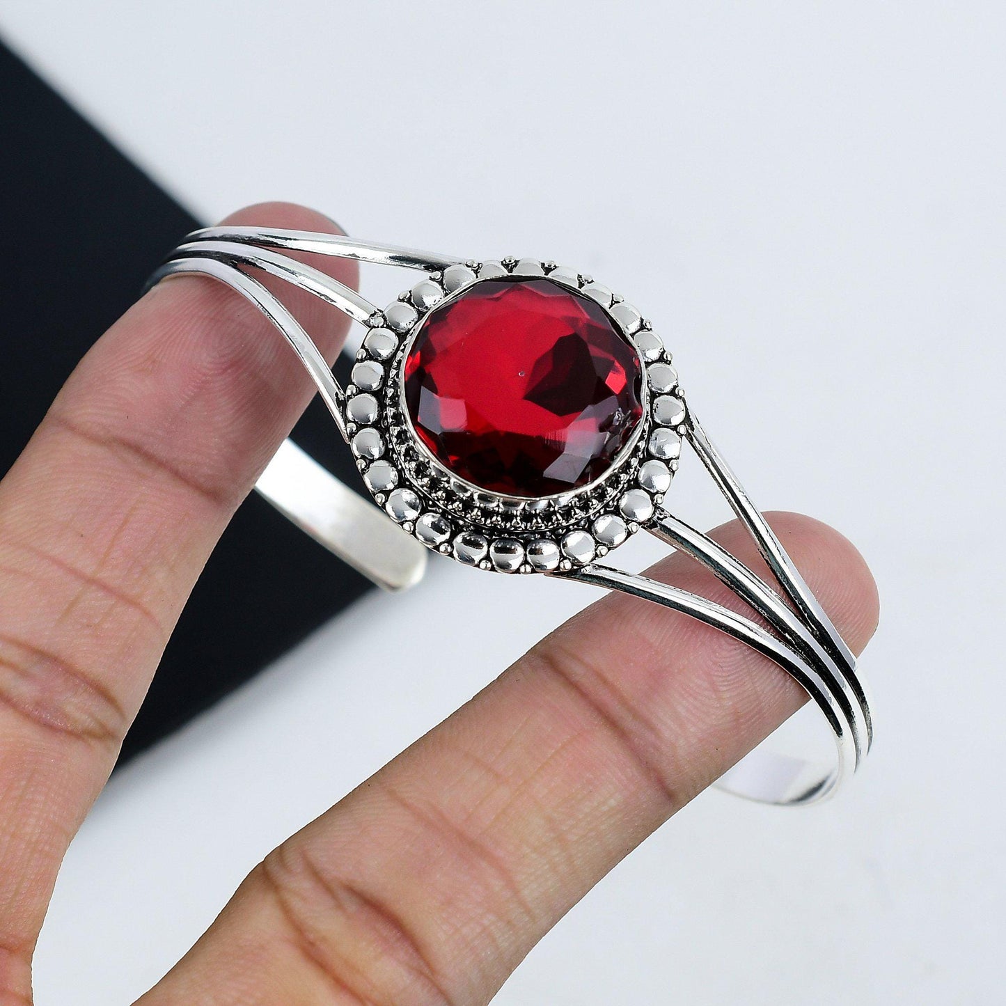 Red Garnet Sterling Silver Bangle