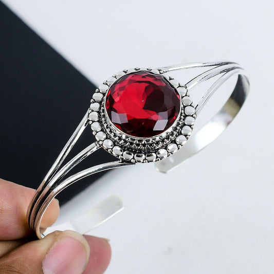 Red Garnet Sterling Silver Bangle