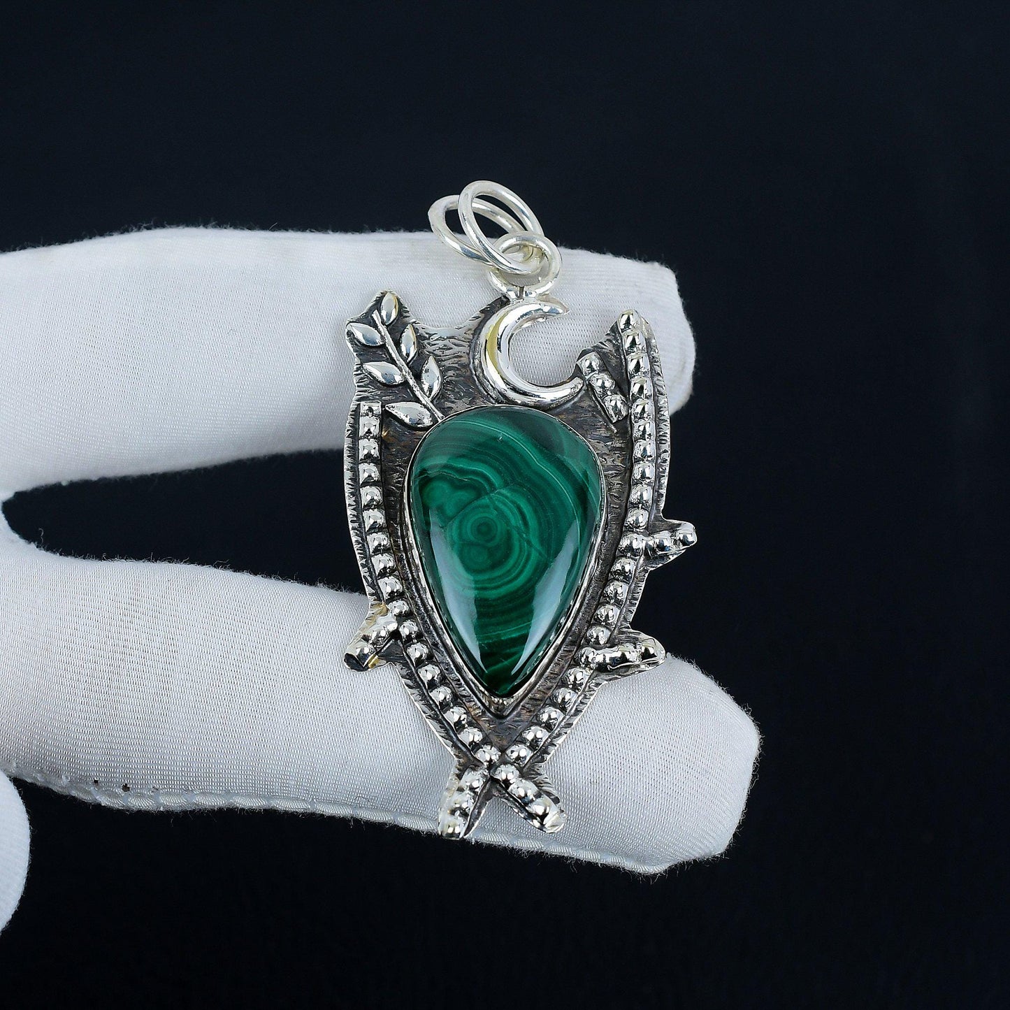 Green Malachite Sterling Silver Pendant