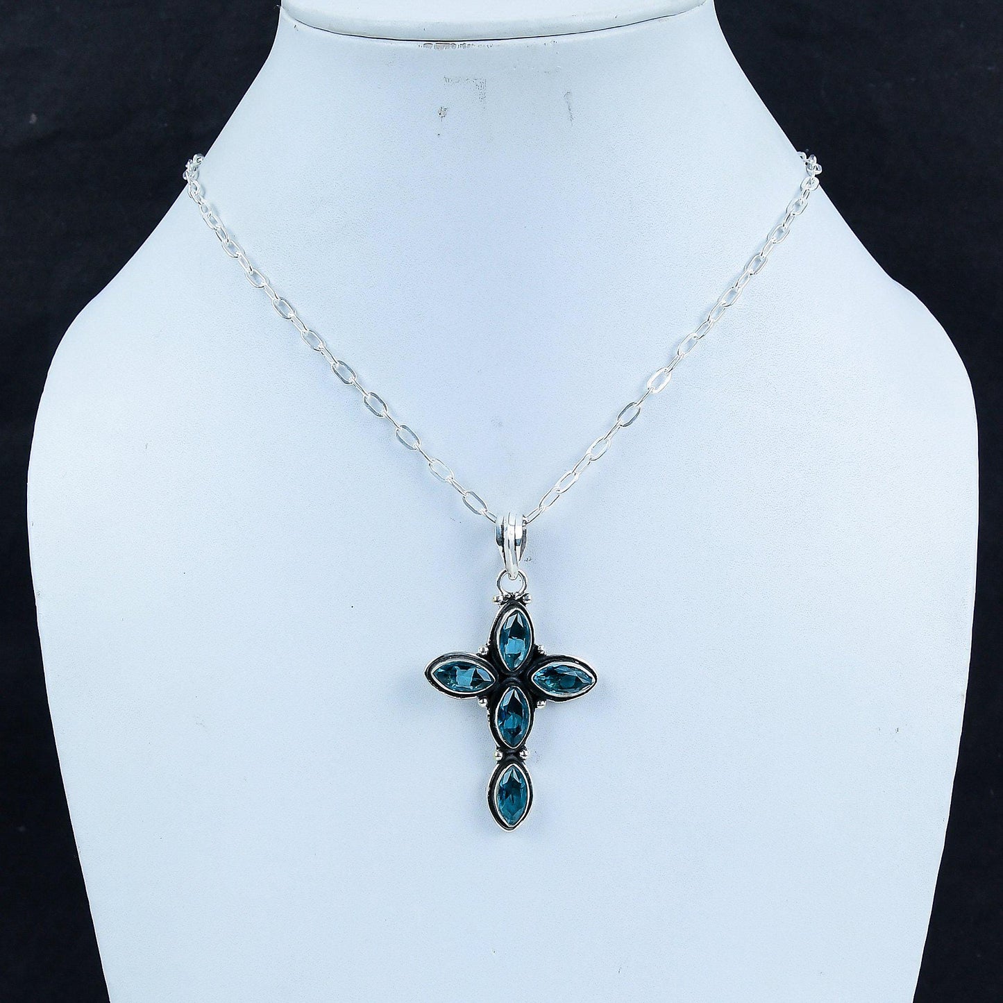 Blue Topaz Gemstone Cross Pendant