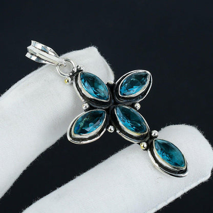 Blue Topaz Gemstone Cross Pendant