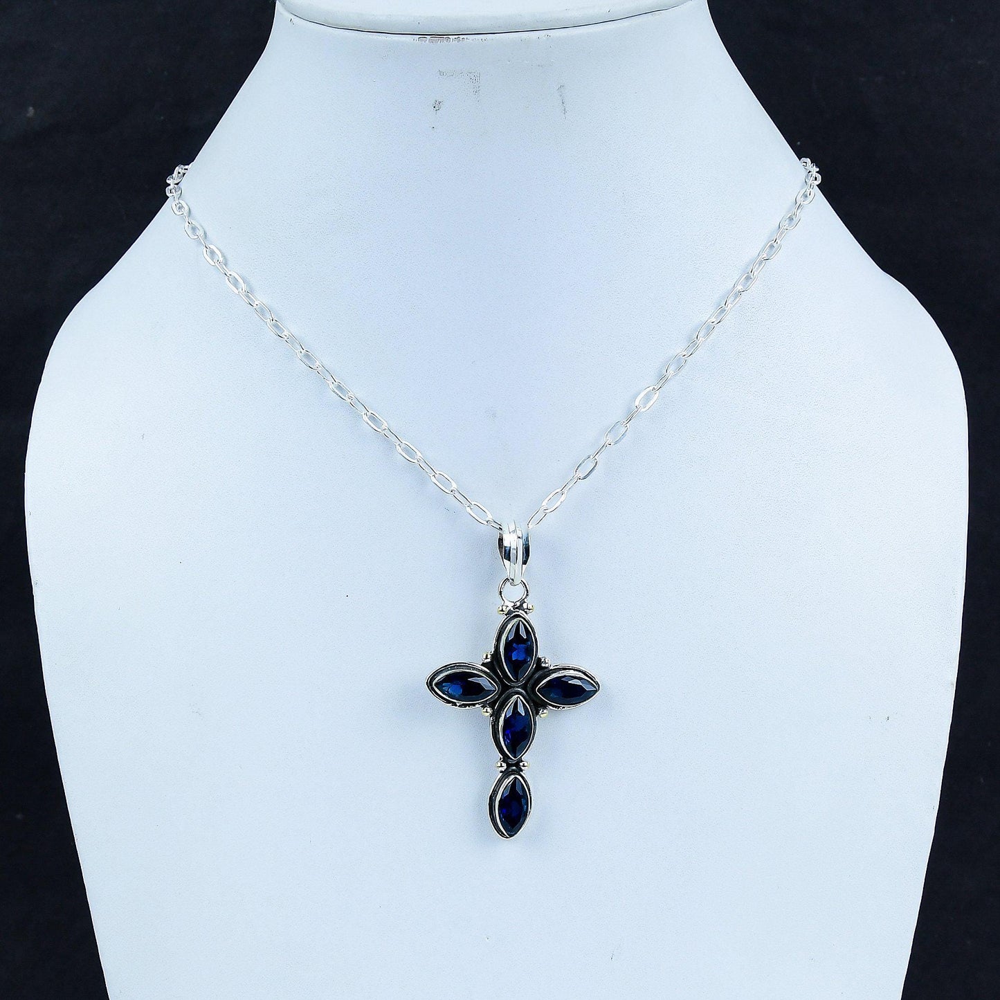 Blue Sapphire Gemstone Cross Pendant