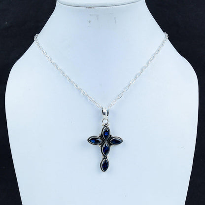 Blue Sapphire Gemstone Cross Pendant