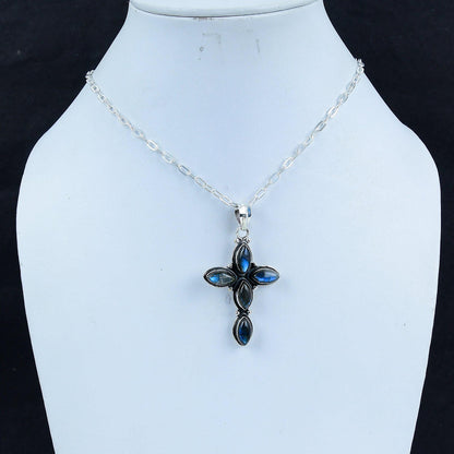 Blue Labradorite Gemstone Cross Pendant