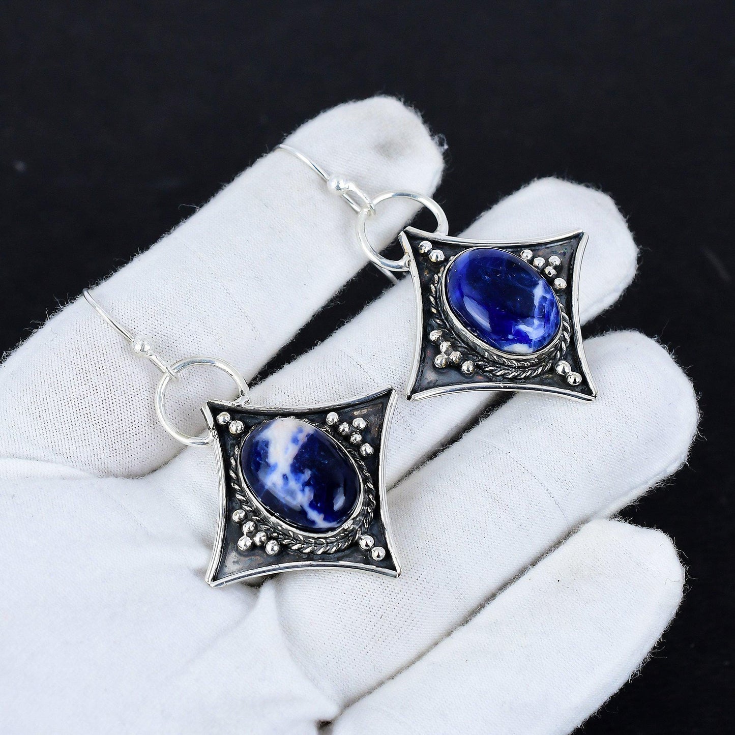 Blue Sodalite Gemstone Dangle Earrings