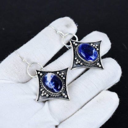 Blue Sodalite Gemstone Dangle Earrings