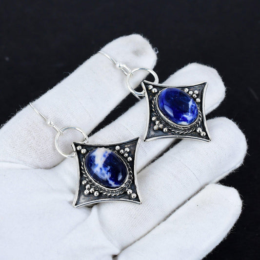 Blue Sodalite Gemstone Dangle Earrings