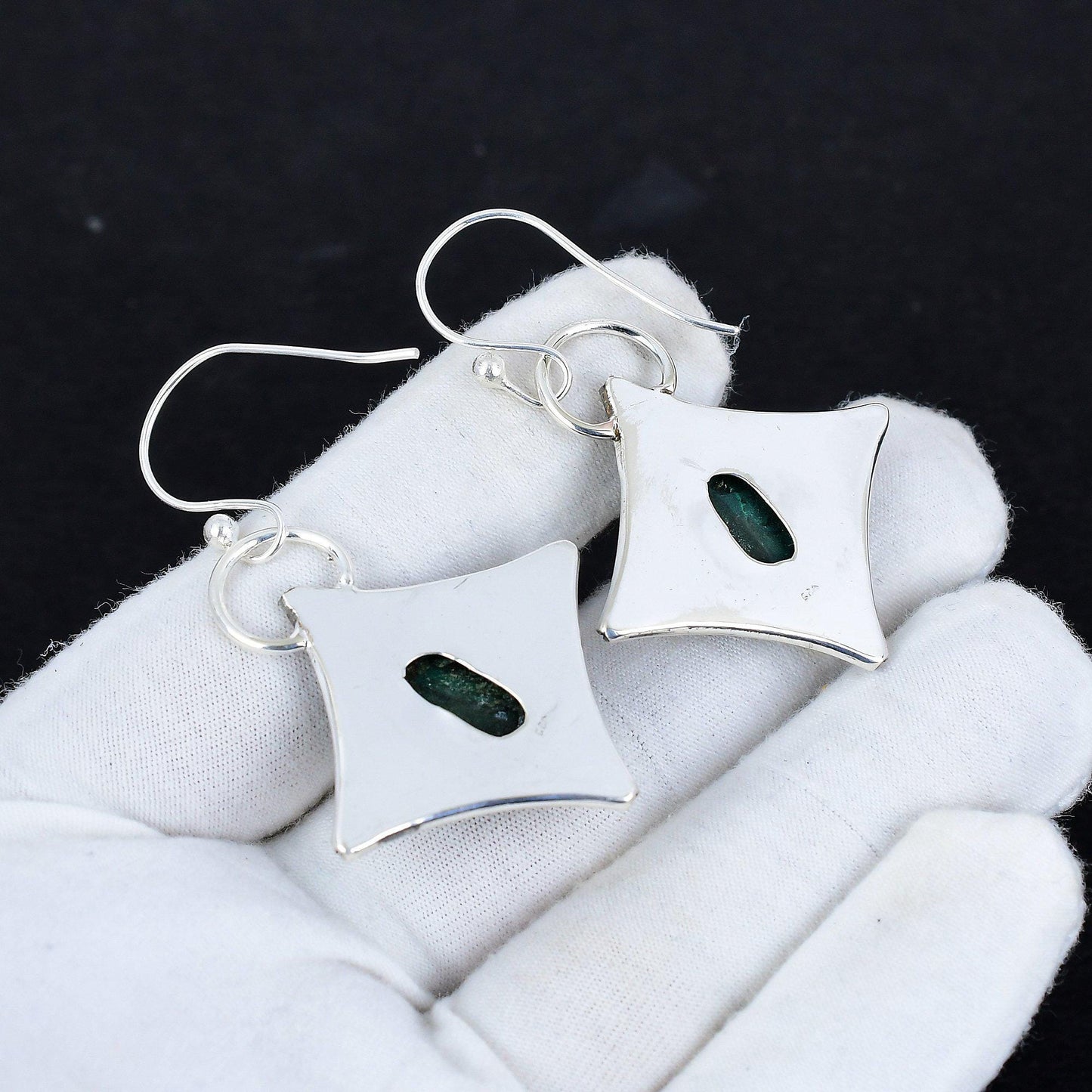 Green Malachite Gemstone Dangle Earrings