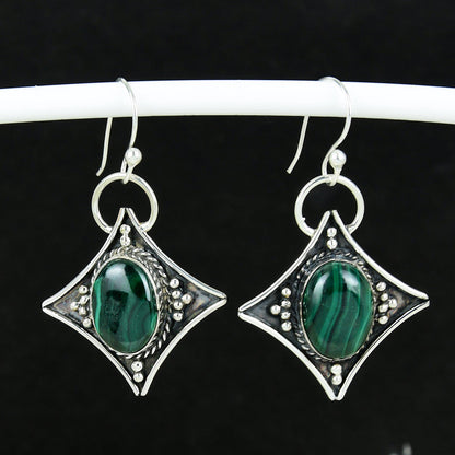 Green Malachite Gemstone Dangle Earrings