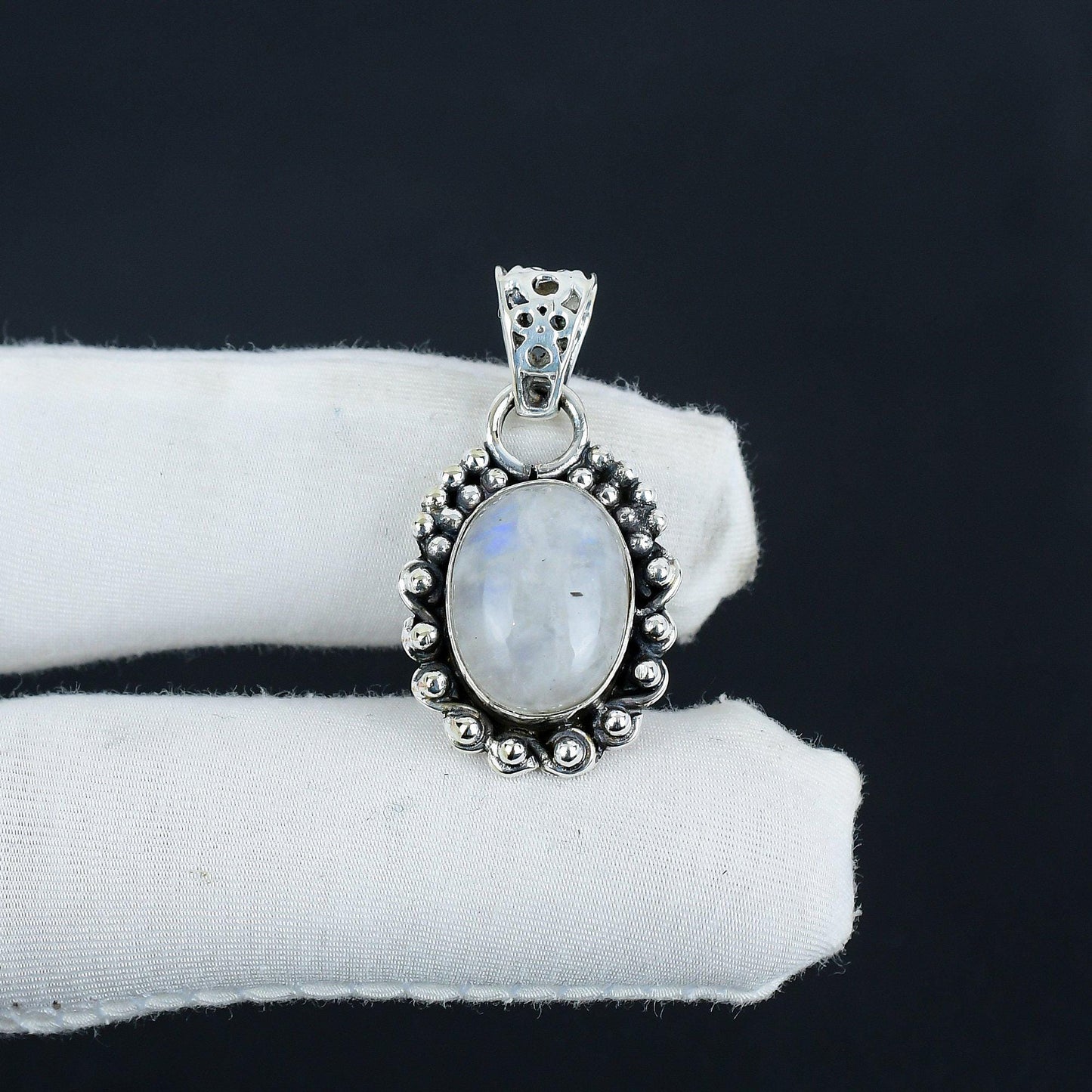 Sterling Silver Rainbow Moonstone Cross Pendant