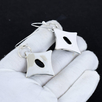 Black Onyx Gemstone Silver Dangle Earrings