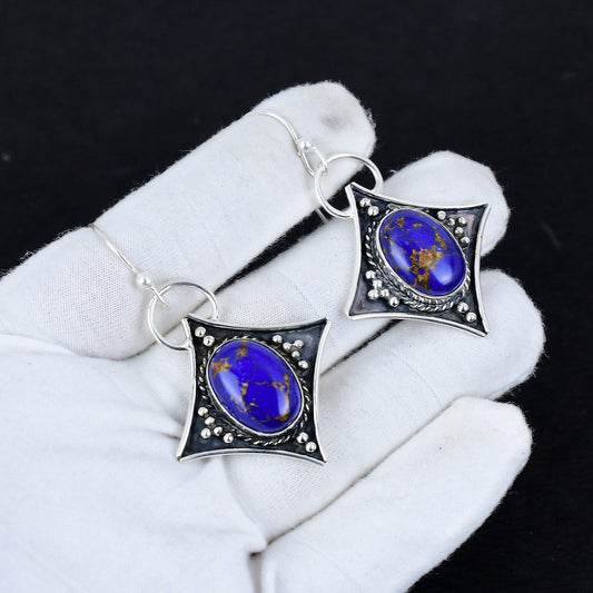 Blue Turquoise Gemstone Dangle Earrings