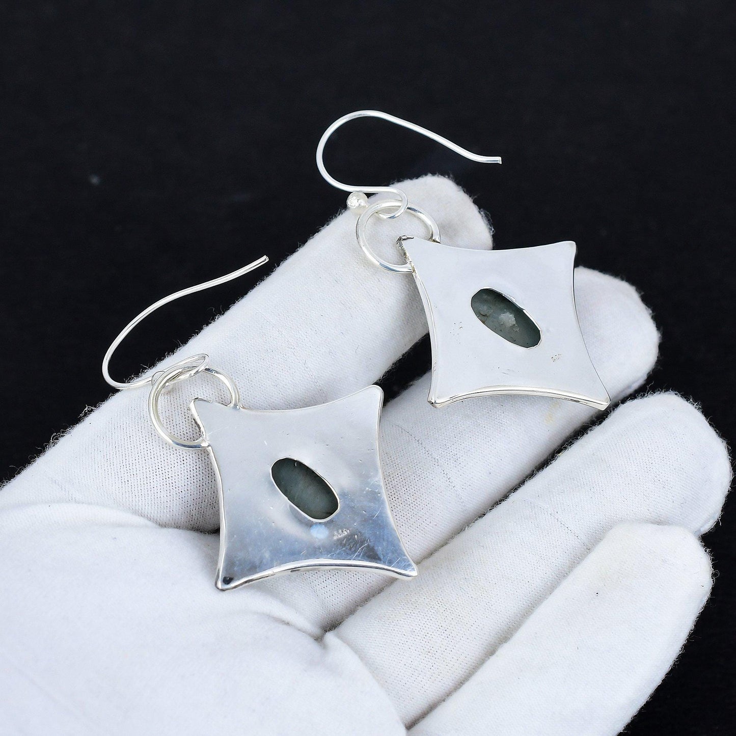 Blue Aquamarine Gemstone Dangle Earrings