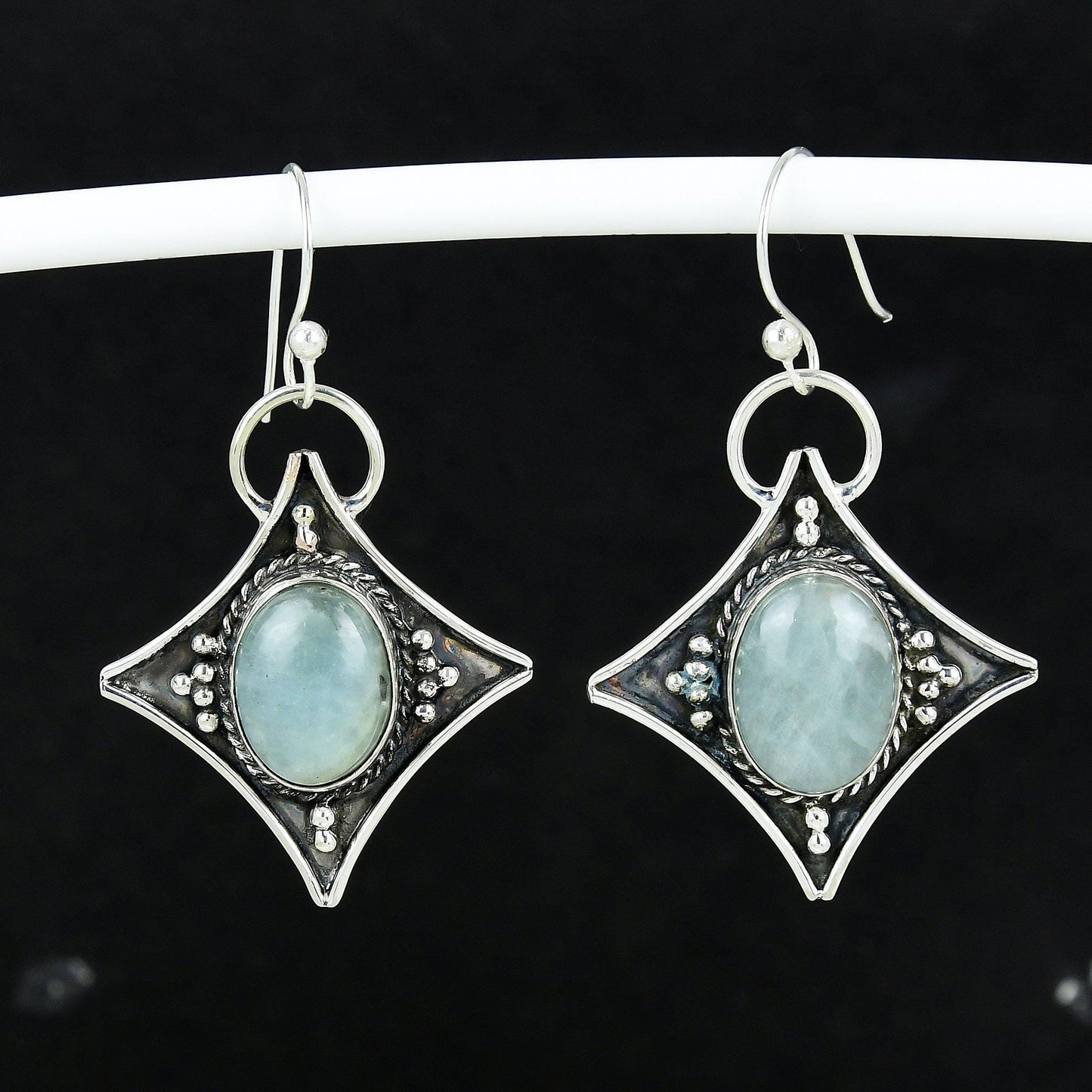 Blue Aquamarine Gemstone Dangle Earrings