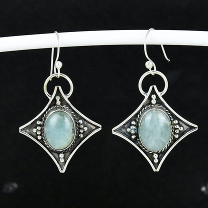 Blue Aquamarine Gemstone Dangle Earrings