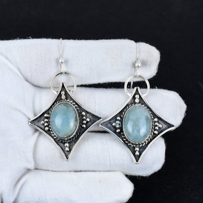 Blue Aquamarine Gemstone Dangle Earrings
