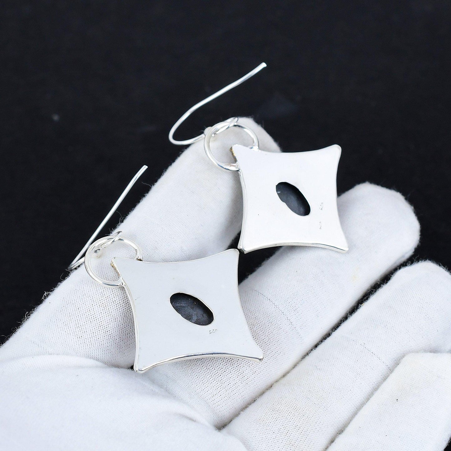 Black Shungite Silver Dangle Earrings