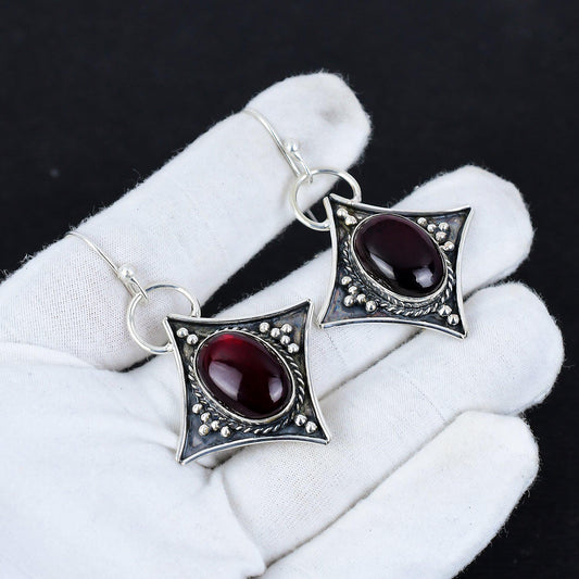 Red Labradorite Gemstone Dangle Earrings