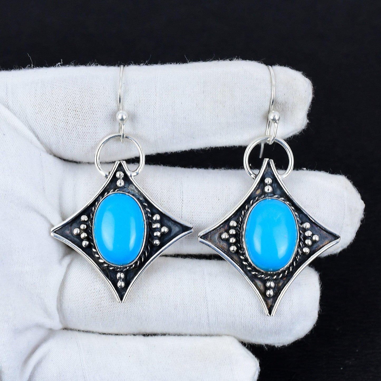 Blue Sleeping Beauty Turquoise Gemstone Dangle Earrings