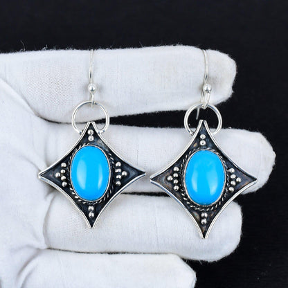 Blue Sleeping Beauty Turquoise Gemstone Dangle Earrings