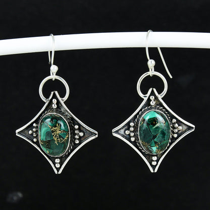 Green Malachite Gemstone Dangle Earrings