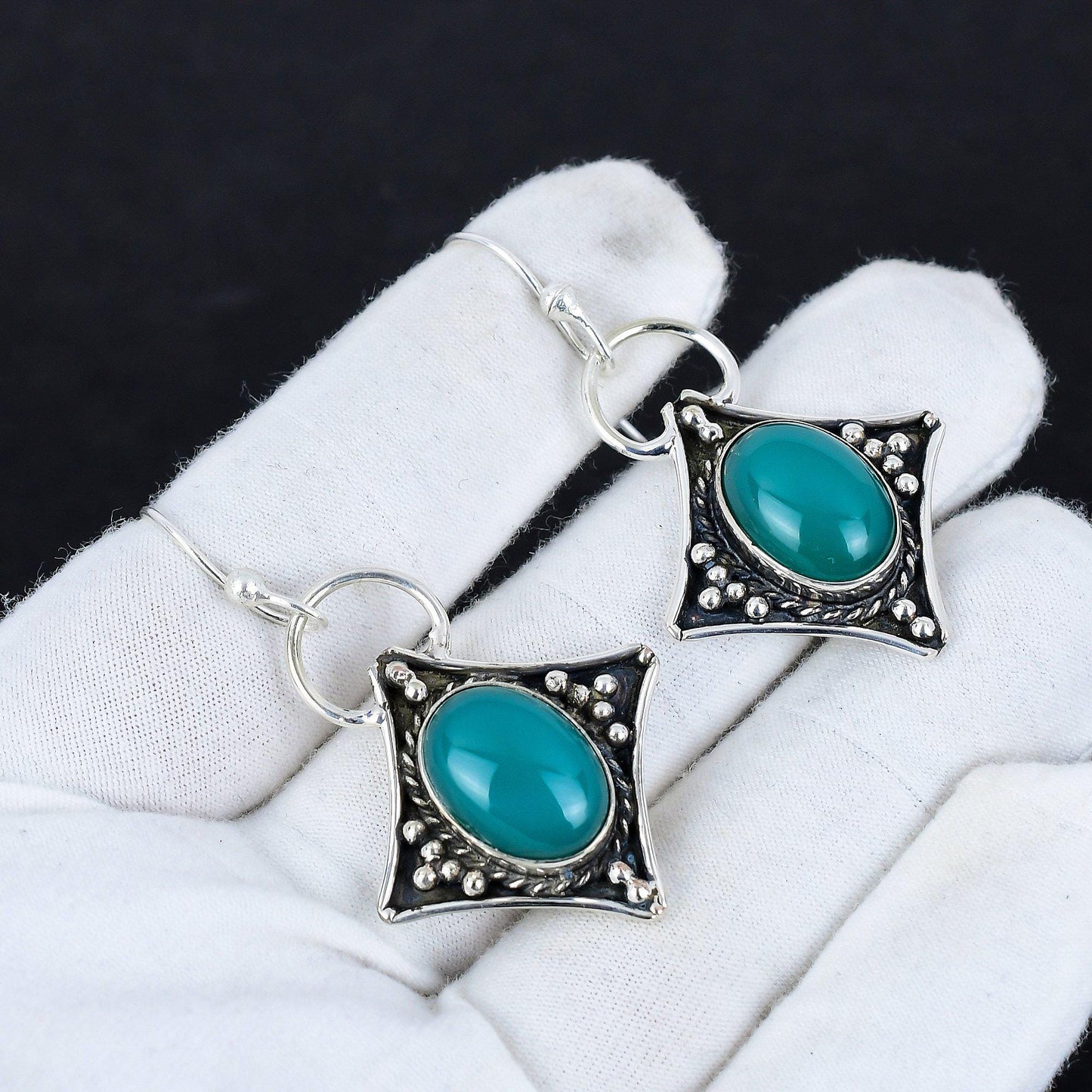 Green Onyx Gemstone Dangle Earrings