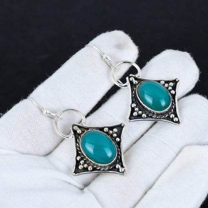 Green Onyx Gemstone Dangle Earrings
