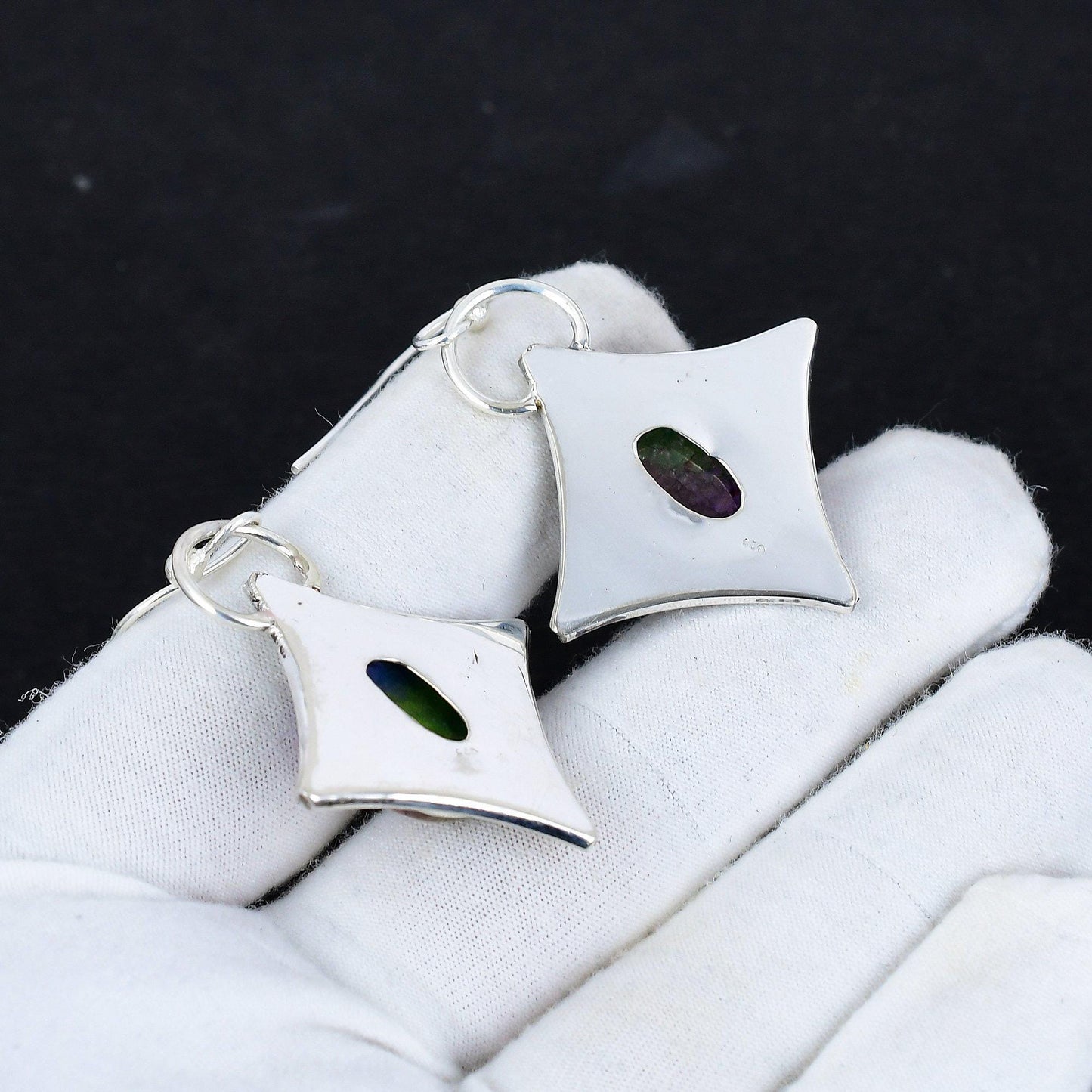 Rainbow Solar Quartz 925 Silver Dangle Earrings