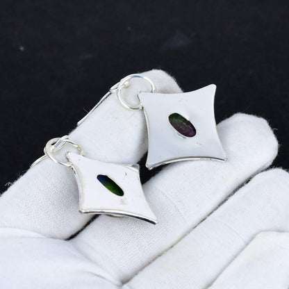 Rainbow Solar Quartz 925 Silver Dangle Earrings