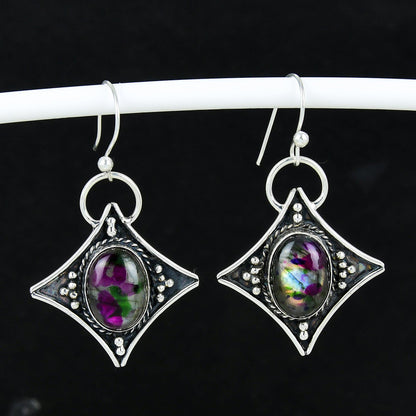 Colorful Labradorite Gemstone Dangle Earrings
